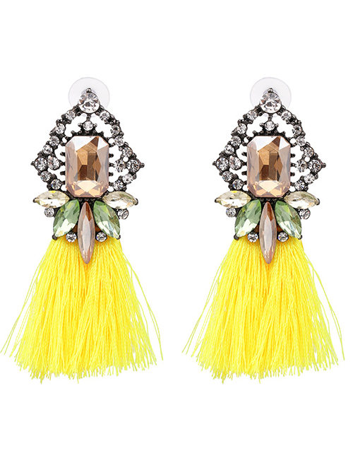 Fashion Yellow Irregular Glass Diamond Series Tassel Earrings