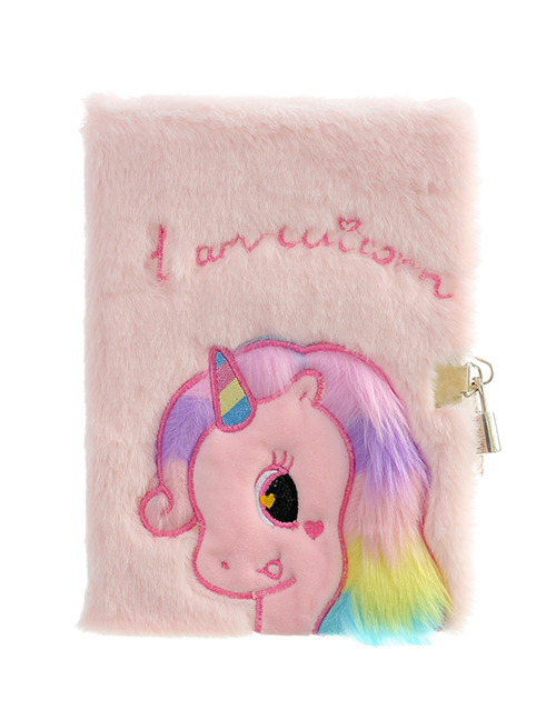 Fashion Pink Unicorn Unicorn Plush Notebook With Lock