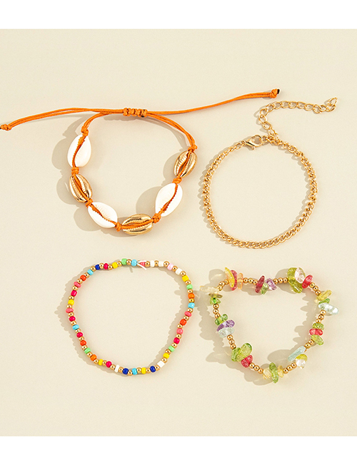 Fashion Color Four-piece Alloy Chain Shell Anklet