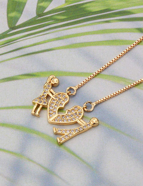 Fashion 4-boy Girl Gold Heart-shaped Inlaid Zirconium Virgin Necklace