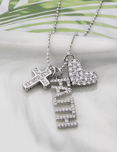 Fashion 7-platinum Of Faith Heart Inlaid With Zirconium Virgin Mary Necklace