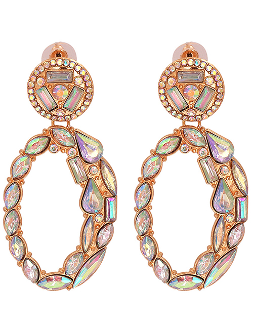 Fashion Ab Geometric Full Diamond Circle Earrings