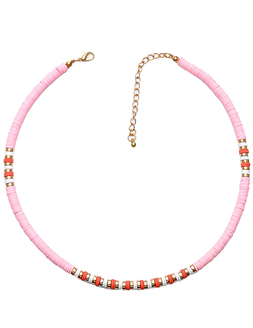Fashion Pink Alloy Soft Ceramic Beaded Necklace