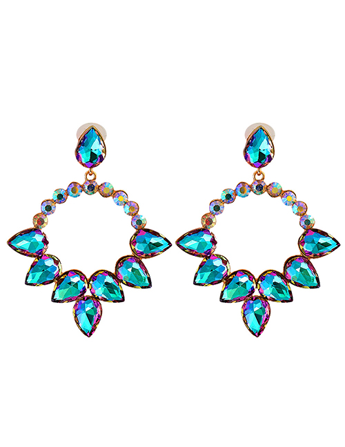 Fashion Light Green Geometric Drop Diamond Circle Earrings