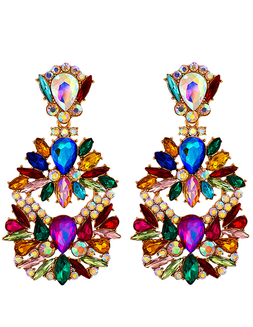 Fashion Color Geometric Drop Earrings With Diamonds