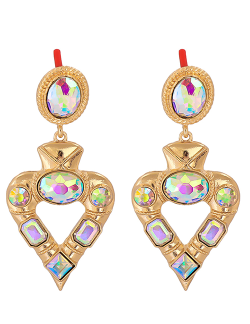 Fashion Ab Hollow Heart-shaped Geometric Diamond Earrings