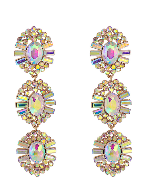 Fashion Ab Geometric Diamond Round Earrings