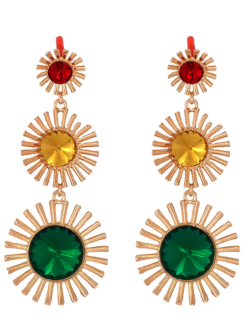 Fashion Yellow-green Geometric Diamond Round Earrings