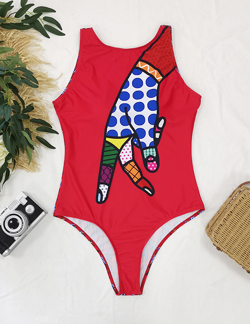 Fashion Red Abstract Print One-piece Swimsuit