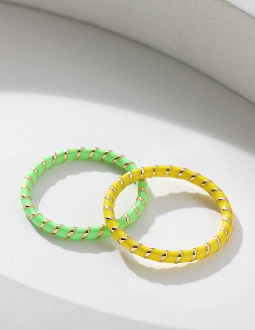 Fashion Green+yellow Metal Winding Drip Ring Set
