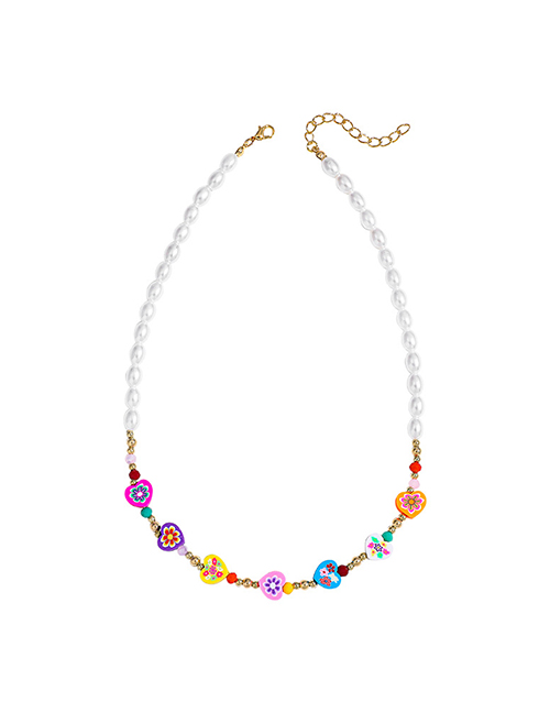 Fashion Heart Shape A19-4-4-2 Flower Eye Heart Shaped Pearl Beaded Necklace