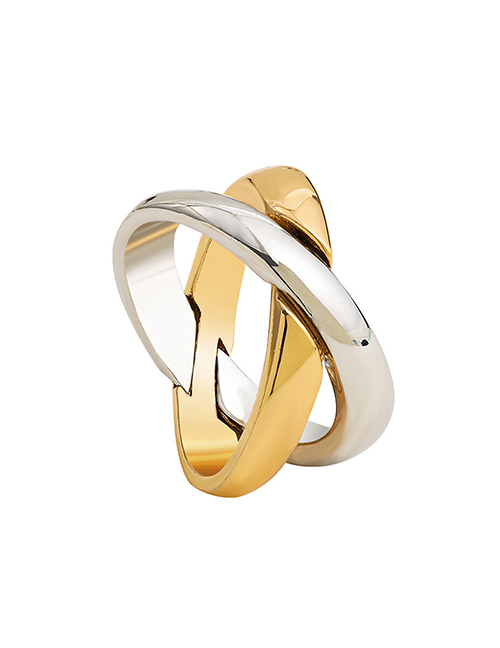 Fashion No. 9 A19-3-3-2 Gold And Silver Cross X-shaped Alloy Ring