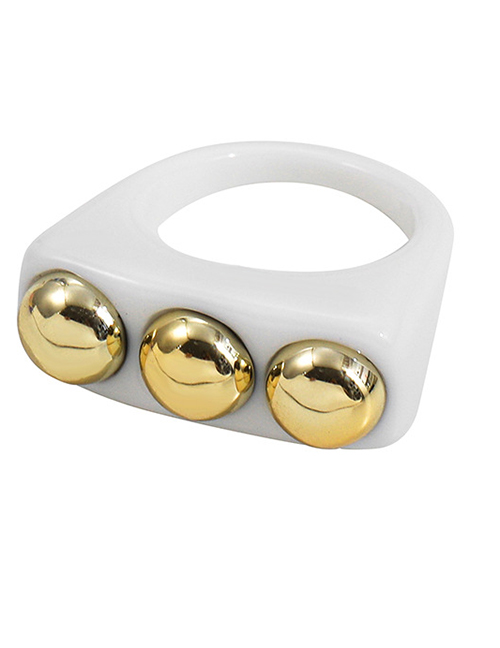 Fashion White A20-1-5-5 Metal Ball Acrylic Horseshoe Ring