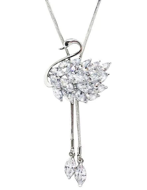 Fashion X020005 Crystal Swan Tassel Pendant Necklace