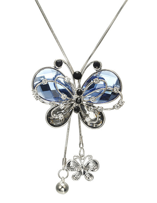 Fashion X020003 Sparkling Diamond Butterfly Tassel Pendant Necklace
