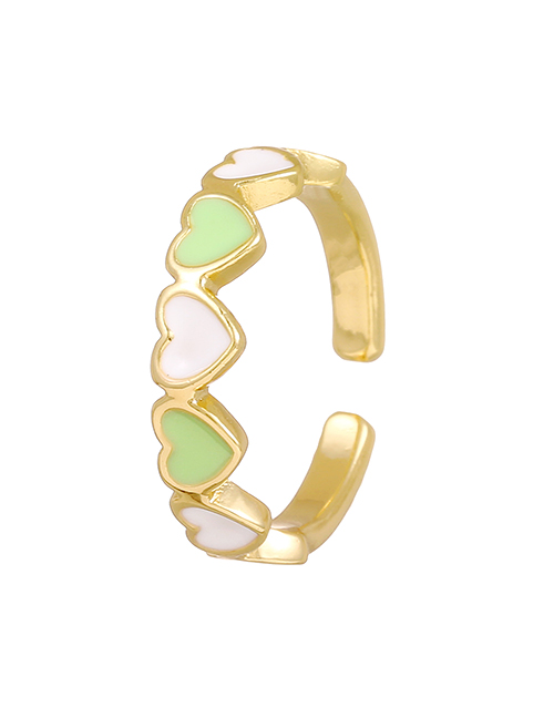 Fashion White+green Copper Drop Oil Love Heart Ring