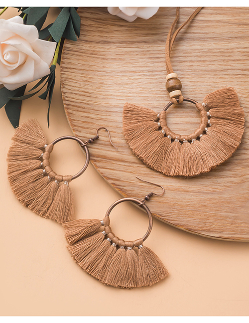 Fashion S020018 Geometric Fan-shaped Tassel Necklace And Earrings Set