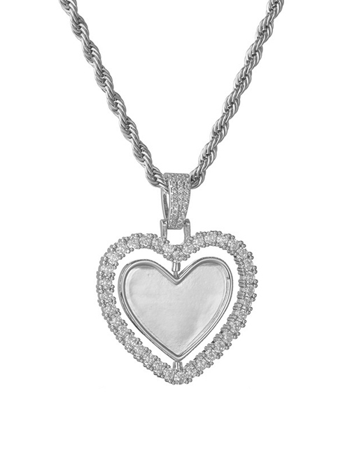 Fashion 3.0*70 Square Pearl Steel Color Rotating Love Heart Micro-inlaid Zircon Twist Chain Necklace