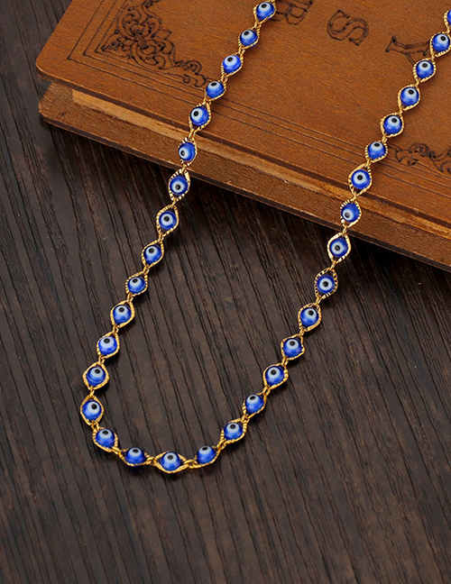 Fashion Blue Stainless Steel Eye Necklace