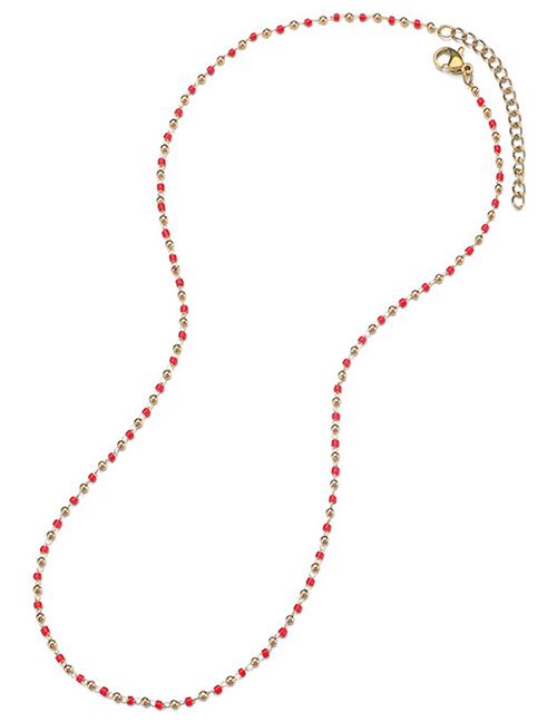 Fashion Cylinder Rice Beads Red Stainless Steel Rice Beads Beaded Necklace