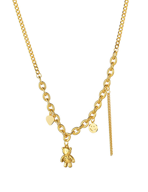 Fashion Gold Color Bear Love Tassel Smiley Face Chain Stitching Necklace