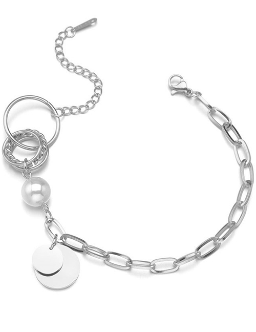 Fashion Steel Color Titanium Steel Circle Pearl Chain Bracelet