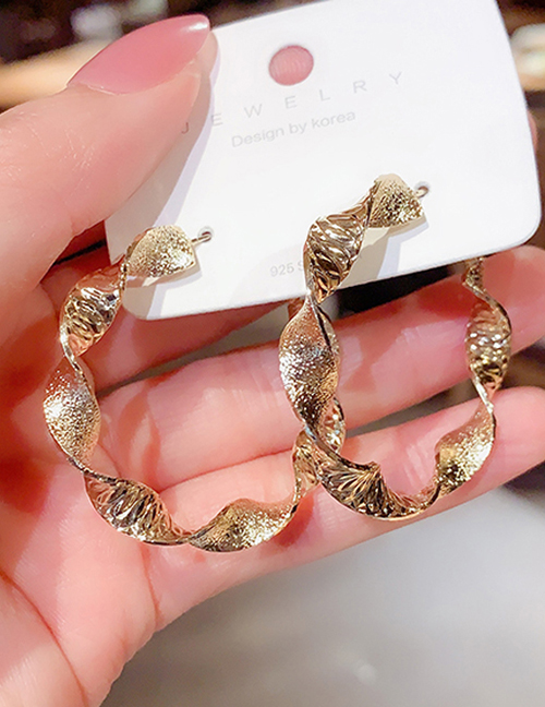 Fashion Gold Color Twist Frosted Hoop Earrings