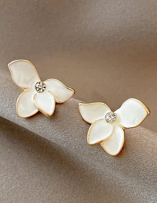 Fashion White+gold Color Petal Zircon Earrings