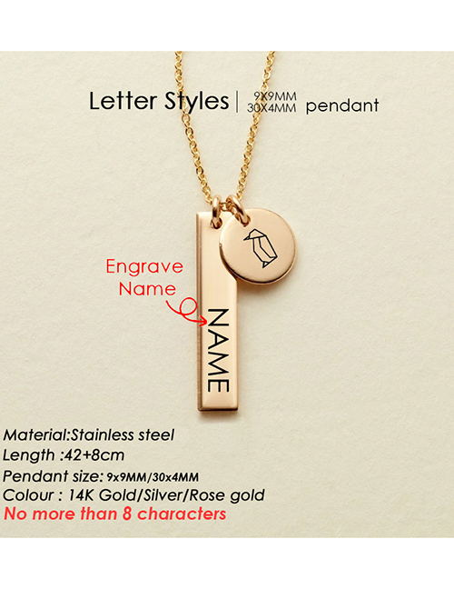 Fashion Gold Color-107 Titanium Steel Geometric Necklace Lettering Animal Letter Necklace
