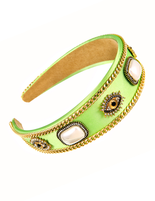 Fashion Green Cloth Alloy Chain Diamond Eye Headband