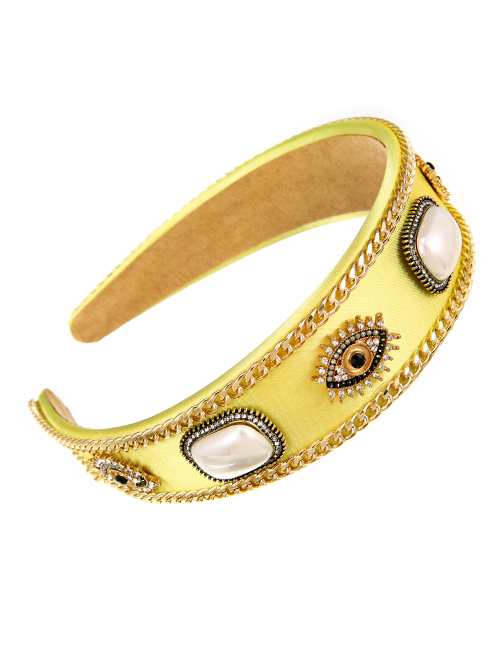 Fashion Yellow Cloth Alloy Chain Diamond Eye Headband