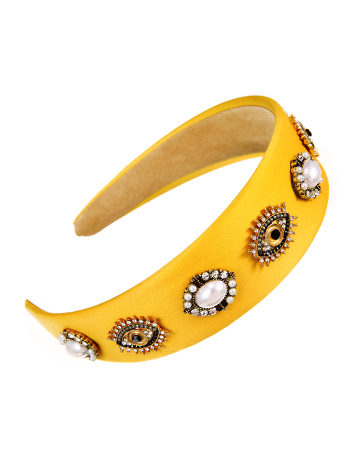 Fashion Yellow Cloth Alloy Diamond Eye Headband