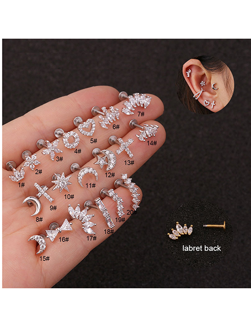 Fashion Silver Color 15# Crown Star Moon Geometric Stainless Steel Ear Bone Studs