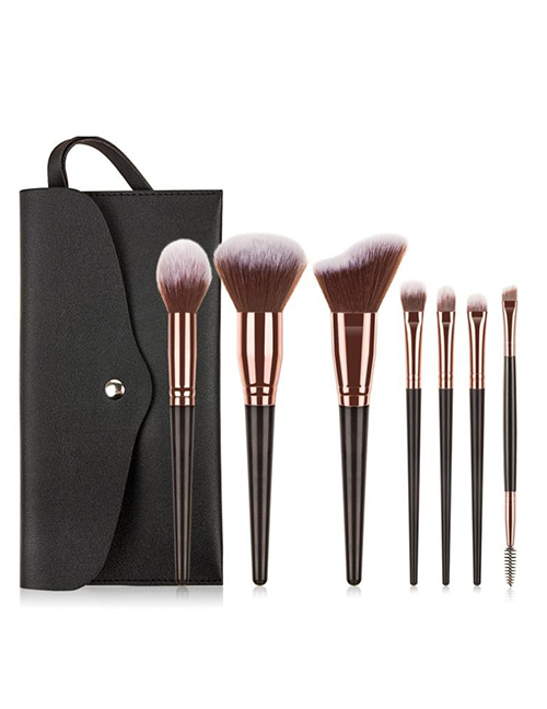 Fashion 7-big Mac-brown Gold+black Bag 7 Beauty Makeup Brush Set With Storage Bag
