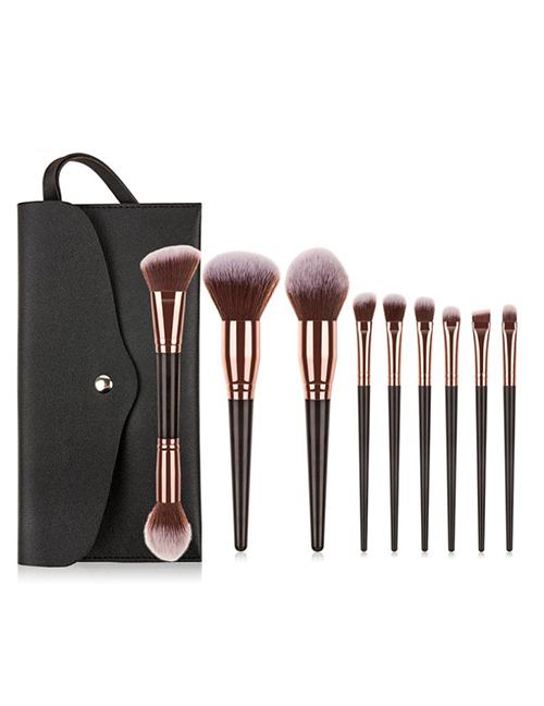 Fashion 10-big Mac-brown Gold + Black Bag 10 Beauty Makeup Brush Set With Storage Bag