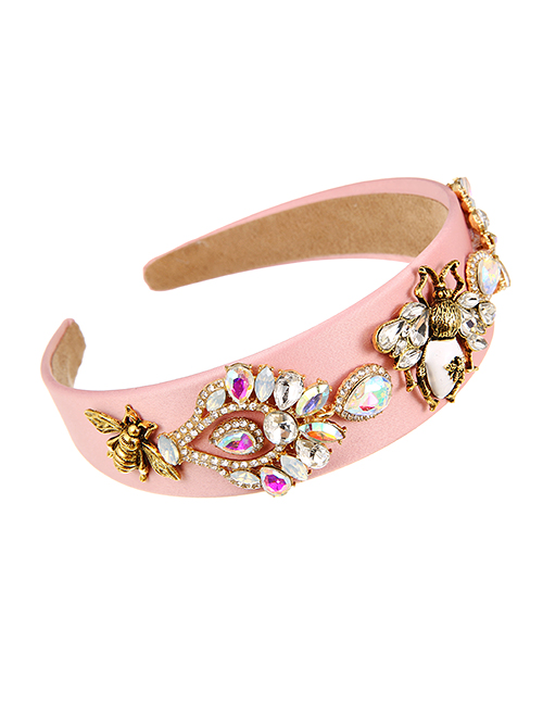Fashion Pink Fabric Alloy Diamond Bee Headband
