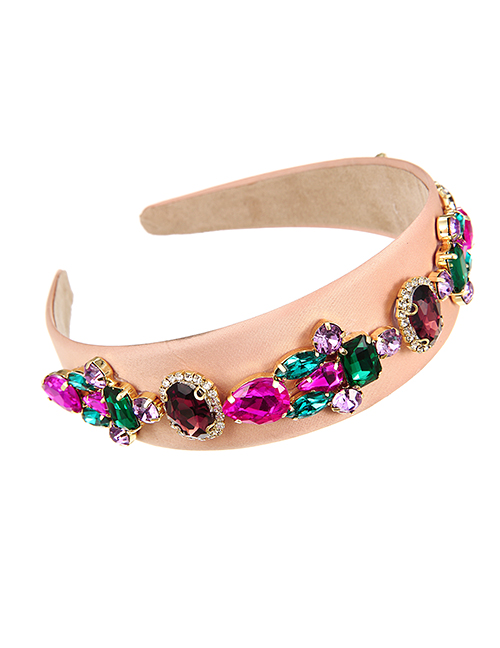 Fashion Leather Pink Fabric Alloy Diamond-studded Geometric Headband