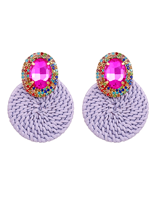 Fashion Purple Alloy Diamond Rattan Round Earrings