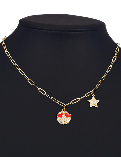 Fashion Love Copper Inlaid Zircon Smiley Five-pointed Star Necklace