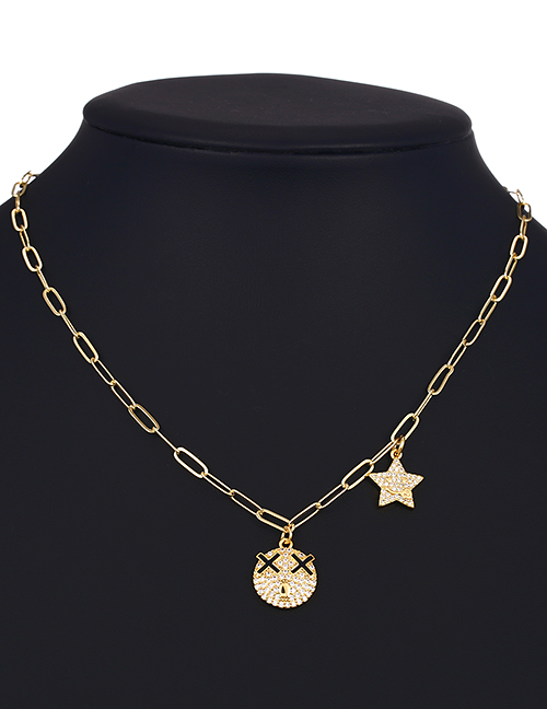 Fashion Xx Copper Inlaid Zircon Smiley Five-pointed Star Necklace