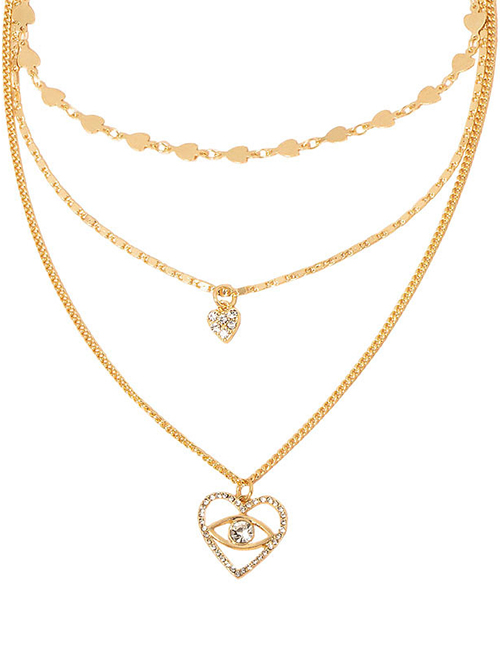 Fashion Gold Color Multilayer Necklace With Diamond Love Heart Eyes