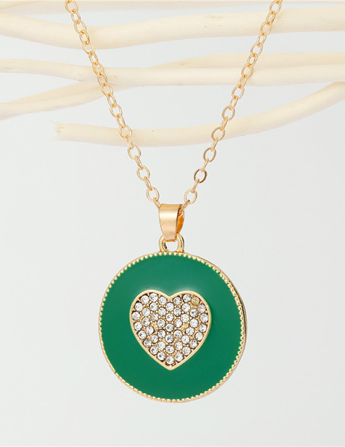 Fashion Green Round Dripping Heart Necklace