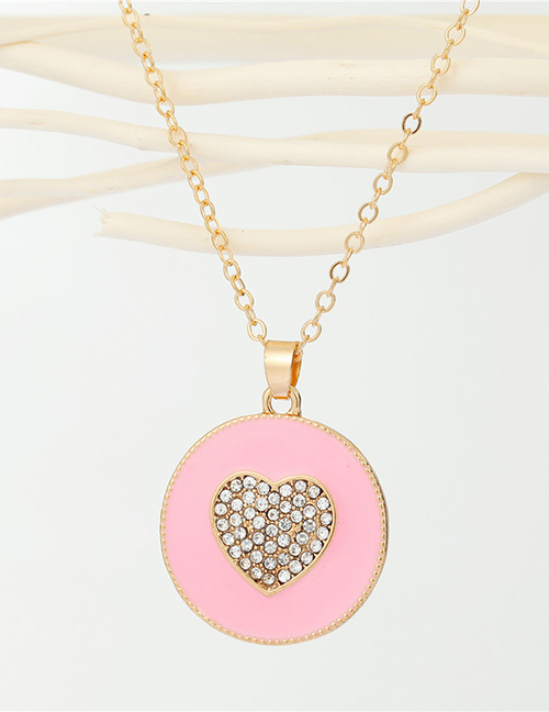 Fashion Pink Round Dripping Heart Necklace