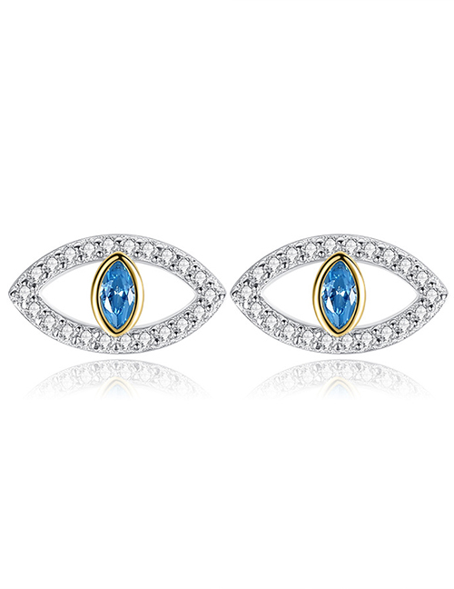 Fashion White Gold + Gold Diamond Eye Stud Earrings