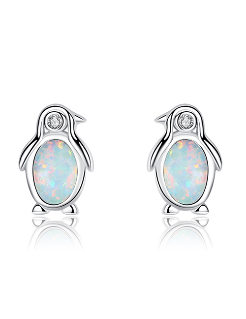 Fashion White Gold Little Penguin Opal Stud Earrings