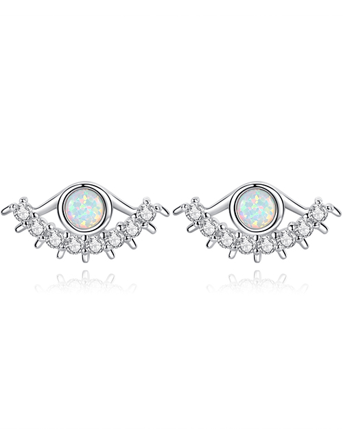 Fashion White Gold Eye Opal Stud Earrings