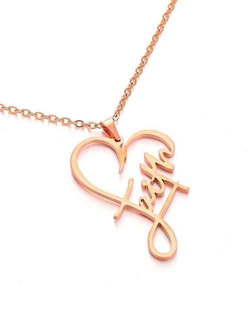 Fashion Rose Gold Titanium Steel Love Letter Necklace