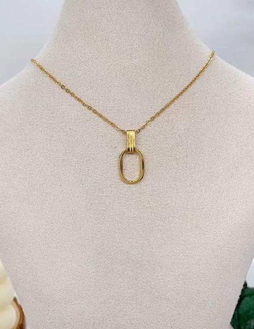 Fashion Gold Color Geometric Titanium Steel Square Lock Necklace