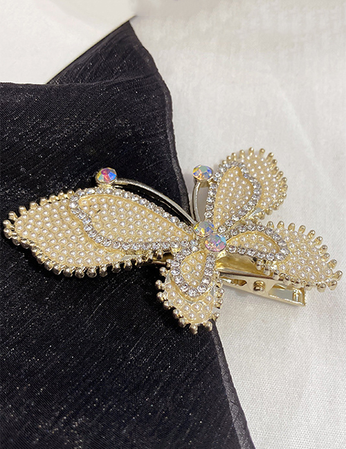 Fashion Gold Color Rhinestone Pearl Butterfly Hairpin