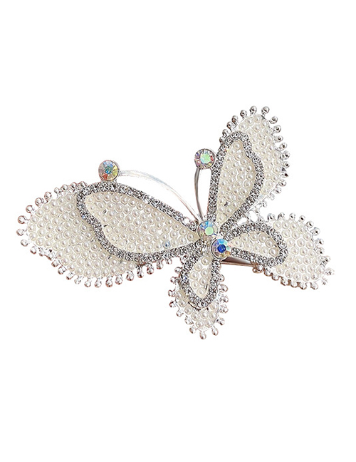 Fashion Silver Color Rhinestone Pearl Butterfly Hairpin